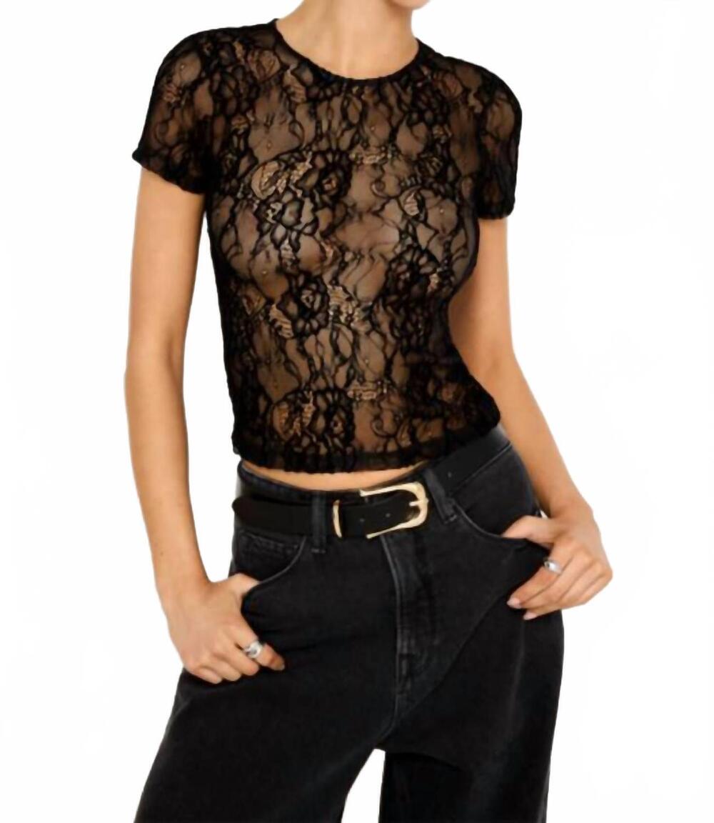 NEW GOOD AMERICAN women's lace baby shirt in black